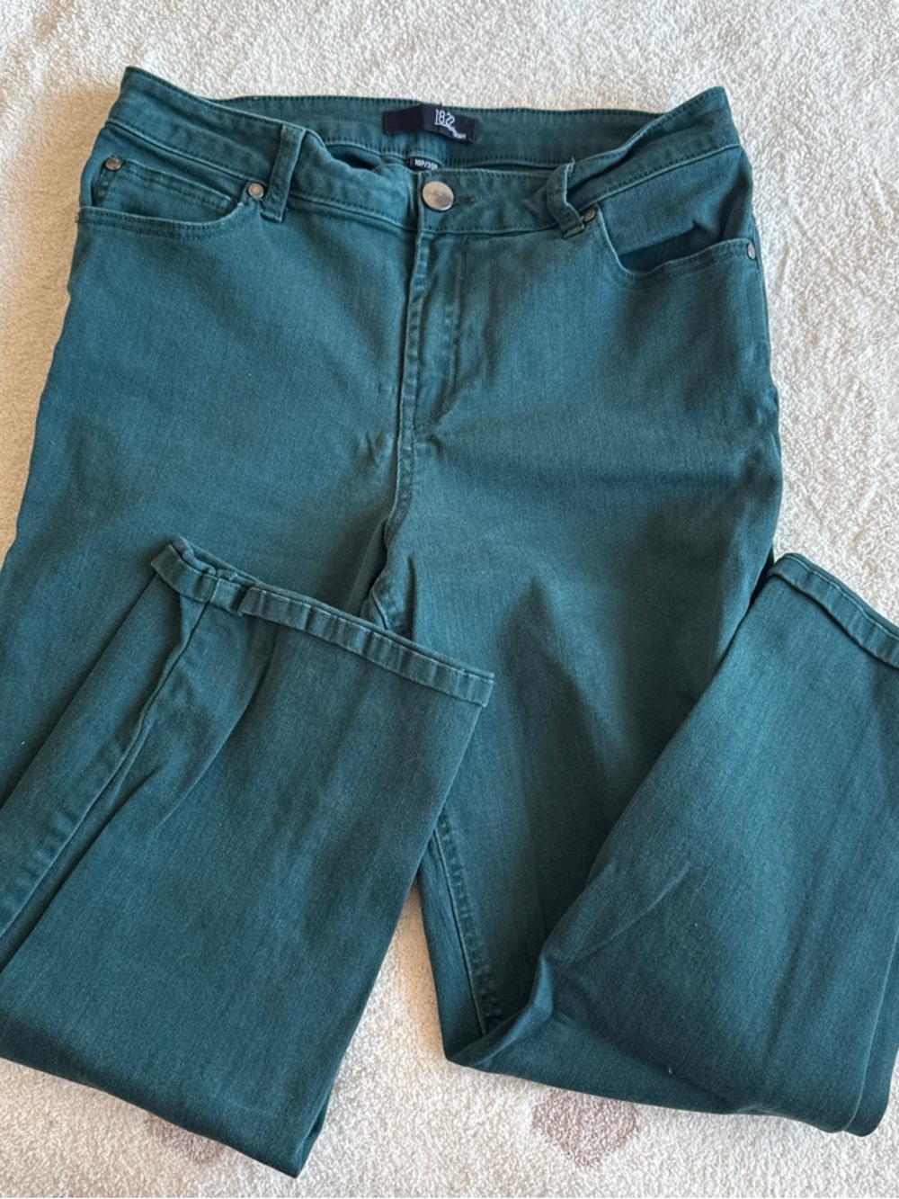 1822 Denim Teal-Green High-Rise Straight Jeans